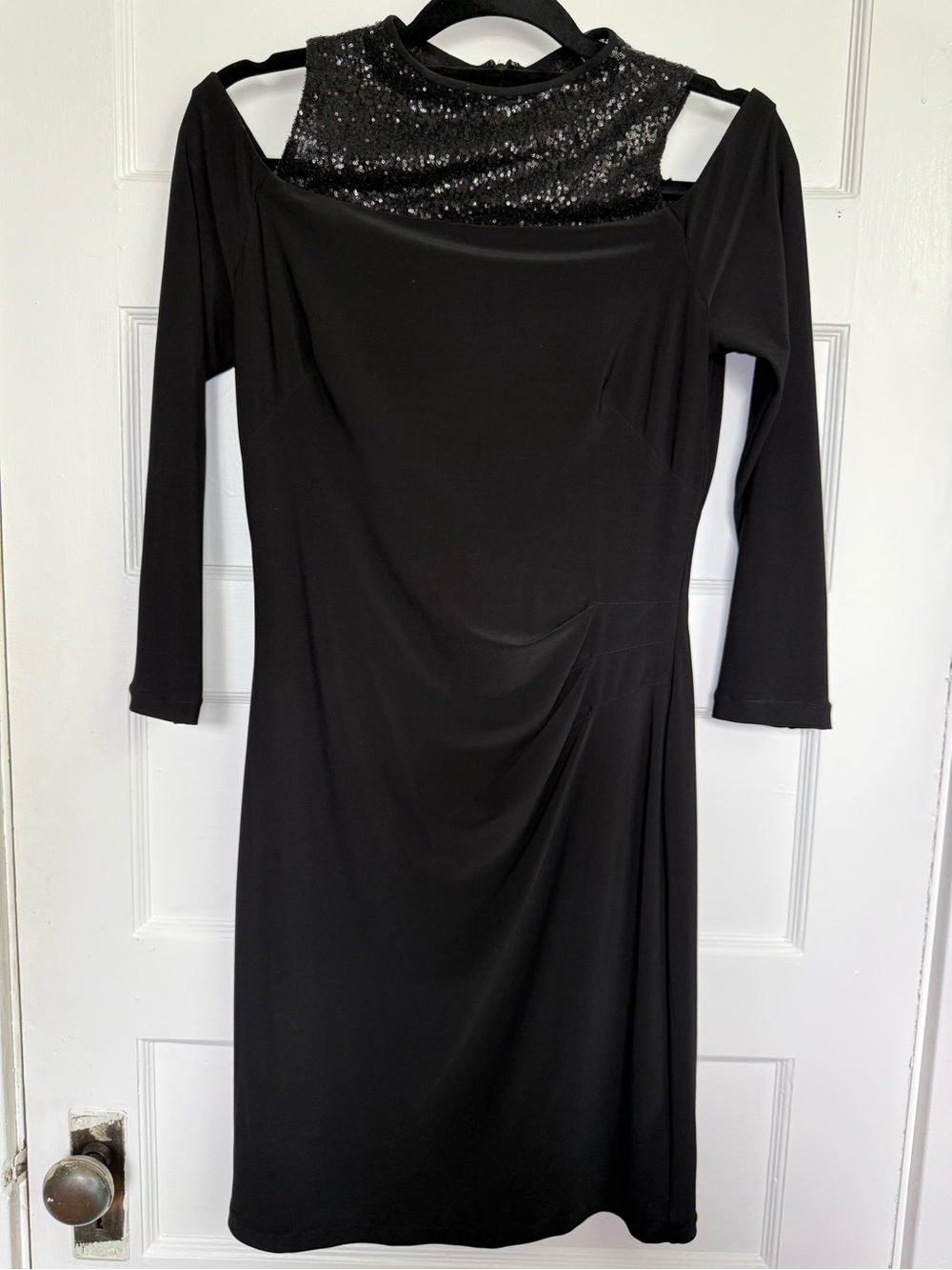 Lauren Ralph Lauren Black Sequin Neck Cold-Shoulder Jersey Dress Side Ruching 6